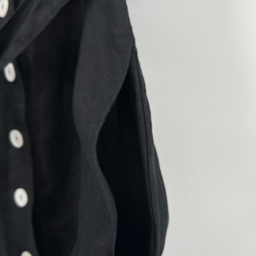 Quince Women's Black Linen Button Front Dress sz M Midi A-Line Belt Short Sleeve - Picture 6 of 9